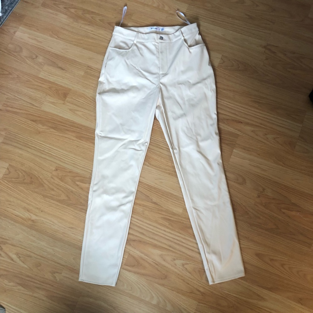 Missguided Cream Faux Leather Pleather Pants NWOT